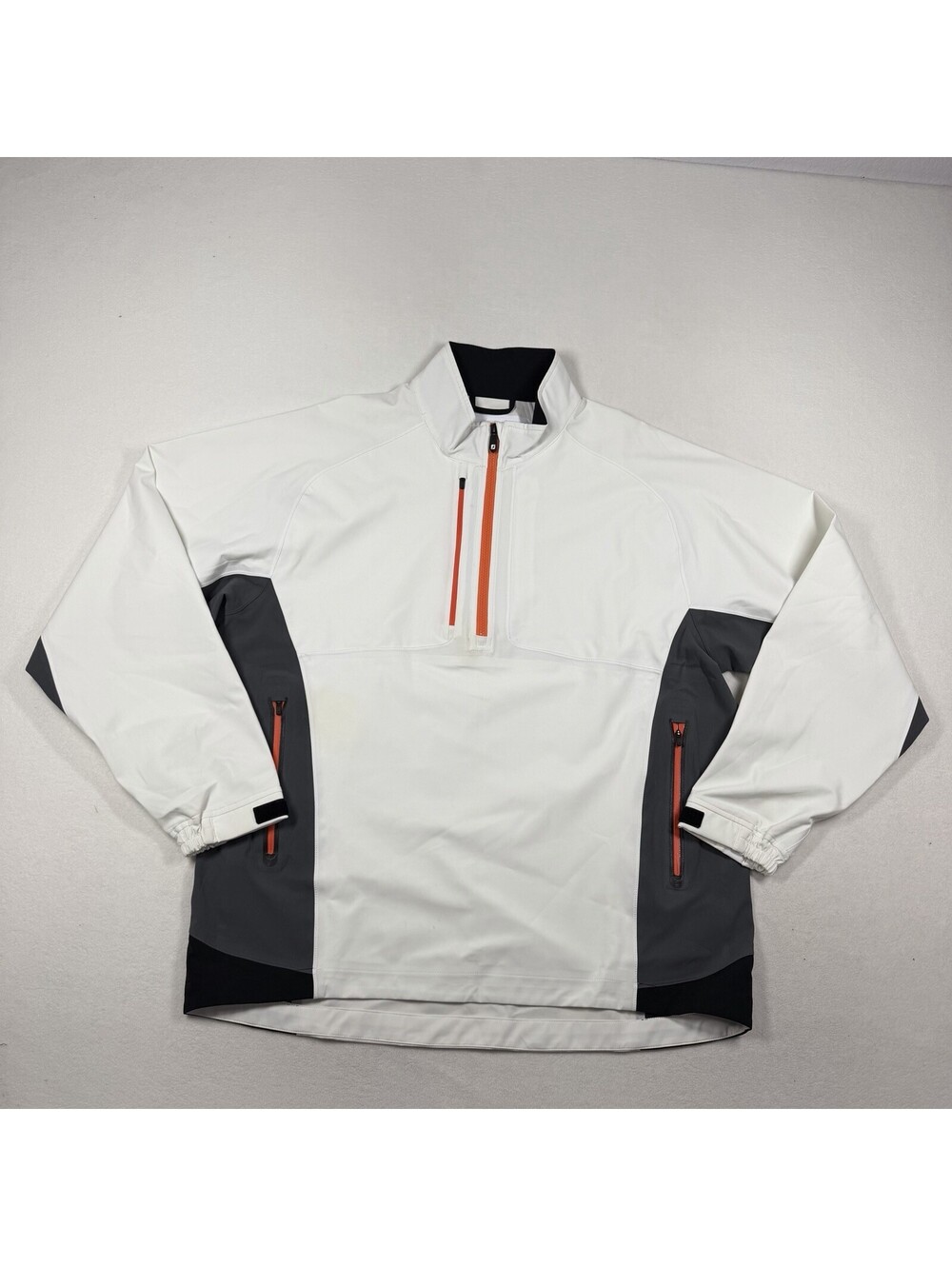 FootJoy DryJoys Tour XP 1/4 Zip Jacket White Orange Men’s Sz L Read Description